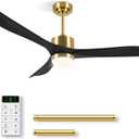 56 Inch Ceiling Fans with Lights, Low Profile Ceiling Fan with Light and Remote Control, Flush Mount, Reversible, 3CCT, Dimmable, Noiseless, Bedroom, Kitchen Bedroom Dining Room Patio