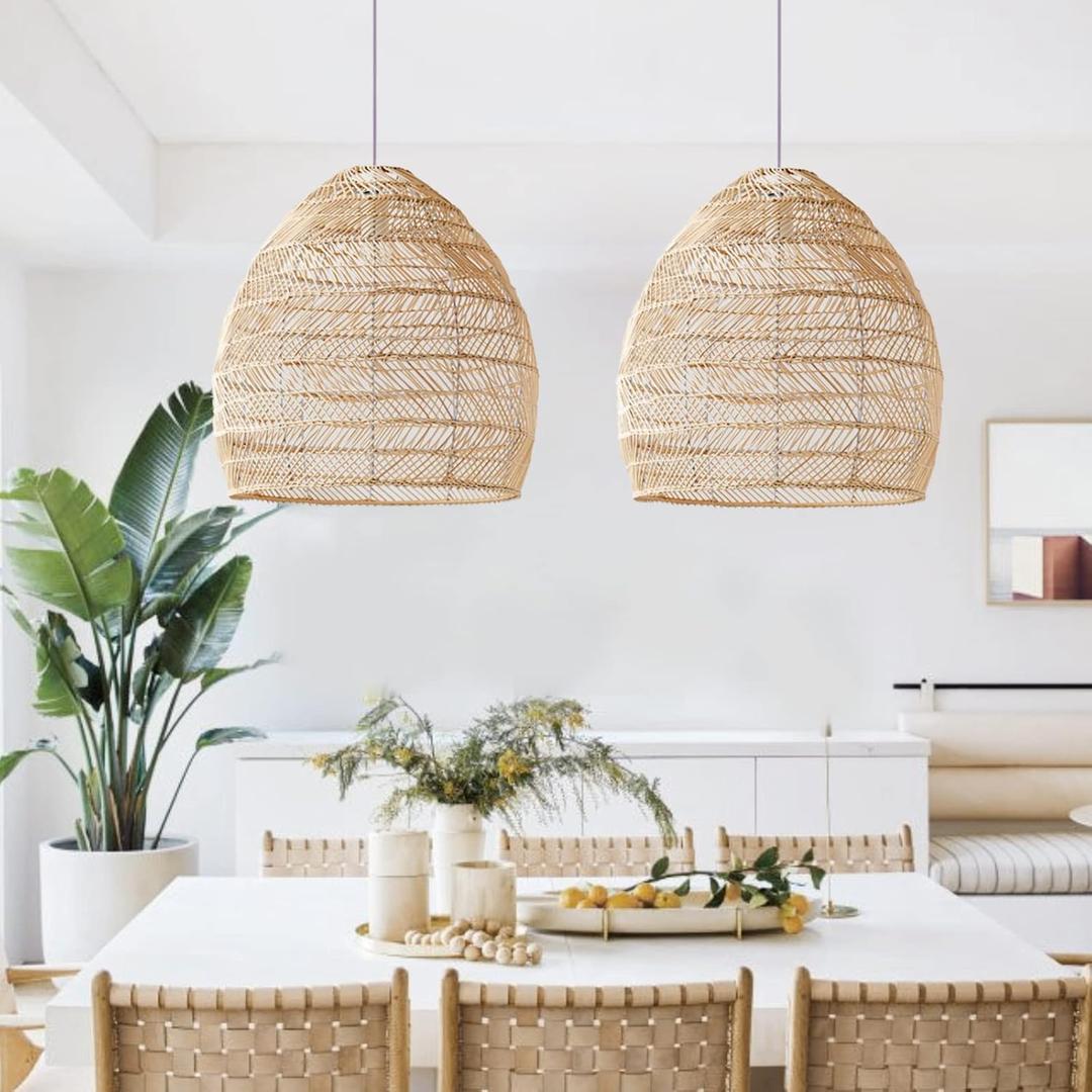 Arturesthome 1 Light Rattan Woven Pendant Light Shades,17.7" Kitchen Island Pendant Light,Handmade Hanging Lamp Crafts Lampshade for Living Dining Room (45cm*45cm)
