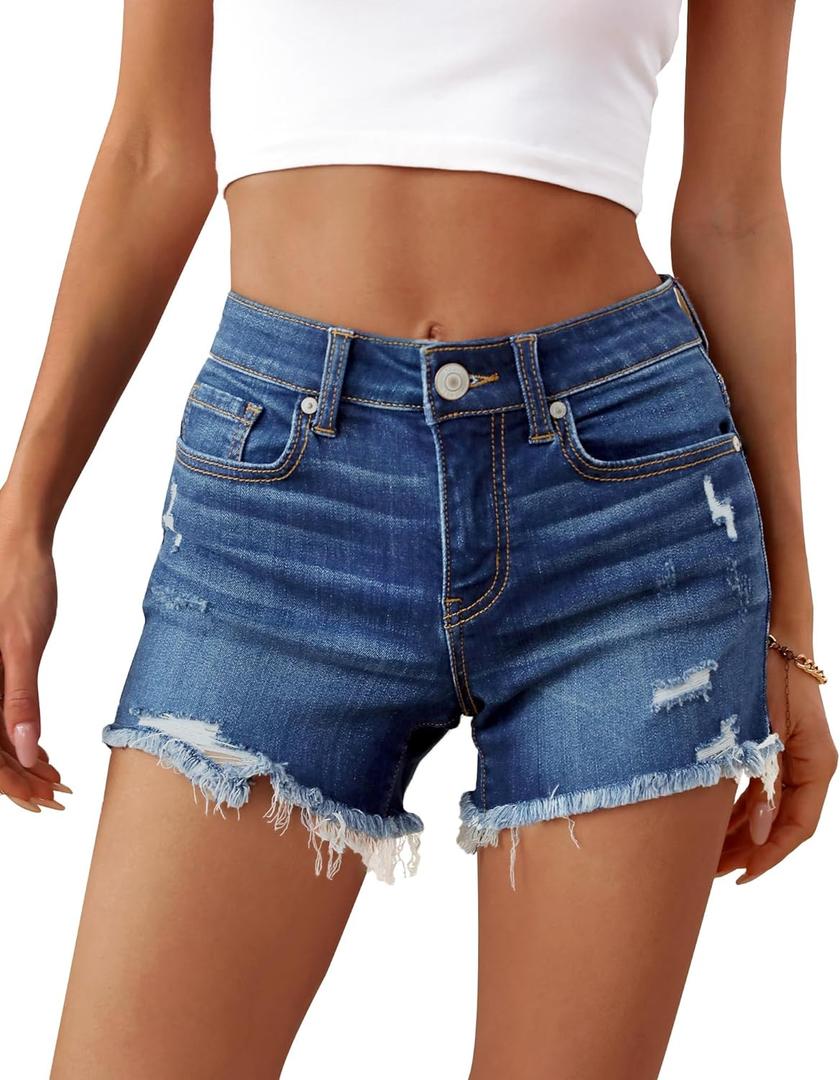 OFLUCK Jean Shorts for Womens Mid Rise Ripped Denim Summer Shorts (Yw1013-dark Blue)