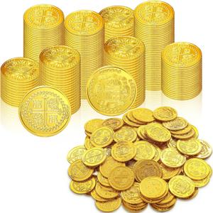 Chivao 300 Pcs Coins Plastic Treasure Pirate Coins Toy Carnival St. Patrick's Day Party Favors Fake Toy Pirate Party Decoration Birthday Adventure Themed Supplies(Gold)