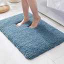 ILANGO Blue Bathroom Rugs 32" 20" Non Slip & Super Absorbent Extra Thick Soft, Washable Bath Mat for Floor, Microfiber Plush Shaggy Bath Rug with Rubber for Bathtub Shower Room Sink