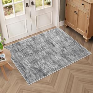 RUGSREAL Small Area Rug 2x3 Entryway Mat with Rubber Backing Stain Resistant Throw Carpet Modern Solid Color Bath Mat Contempowary Washable Rug for Living Room Bedroom Dining Room Kitchen, Ivory/Grey