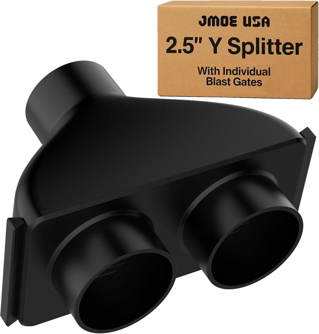 Jmoe USA 2.5 Inch Shop Vac Y Connector Splitter With Individual Blast Gates | Dust Collection Hose Splitter | Fits Ridgid, Craftsman, and Most Wet Dry Vacuums