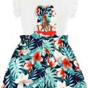 EuquixZeph Toddler Girl Clothes 2 Piece Girls Outfits Set Print Bow Top and Belted Ditsy Floral Shorts for Spring Summer, 7-8 Years