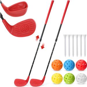 Realspring 2 Pack Backyard Golf Club Set Adjustable Golf Club for Backyard Game Plastic Chipping Clubs Hit Plastic Balls Outdoor Indoor Training Practice Gift(Red,Right Hand)