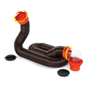Camco RhinoFLEX 15-Ft Camper/RV Sewer Hose Kit - Features Clear Elbow Fitting w/Removable 4-in-1 Adapter - Connects to 3 Slip or 3/3.5/4 NPT Threaded Sewer Connection (39770)