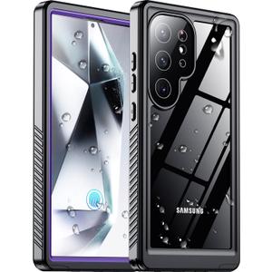 2025 New for Samsung Galaxy S24 Ultra Case Waterproof, [Built-in Camera & Screen Protector][Military Grade Shockproof][IP68 Underwater][Dustproof][Dropproof] Full Body Phone Case for S24 Ultra 6.8" (Purple/Clear)