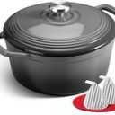 Overmont Enameled Cast Iron Dutch Oven - 5.5QT Pot with Lid Cookbook & Cotton Potholders - Heavy-Duty Cookware for Braising, Stews, Roasting, Bread Baking Grey