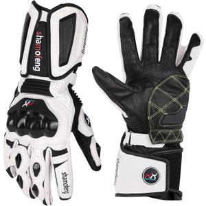 Winter Motorcycle Gloves Leather Warm Riding Gloves Waterproof with Touchscree Carbon Fiber Shell for Motorbike ATV MTB (Medium, white)