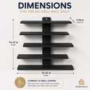 No Drill Wall Shelf, 5-Tier Black Floating Shelves with Adhesive, Damage-Free Wall Mounted Organizer for Bathroom, Kitchen, Living Room, Bedroom(Black)