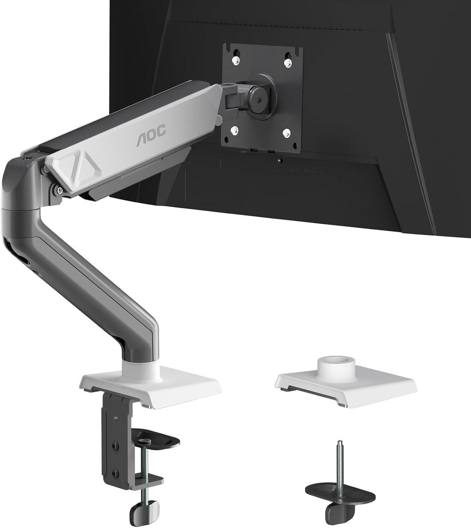 AOC Monitor Mount, Adjustable Single Monitor Arm for 1732 Inch Screens, Fits 4.419.8lbs, Cable Management, VESA 75x75/100x100, C-Clamp & Grommet Base