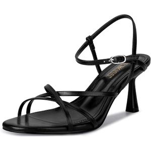 wetkiss Strappy Kitten Heels For Women Low Heel Comfy Sandals Adjustable Ankle Strap Round Open Toe For Homecoming Party Dress Wedding (Black, 8)