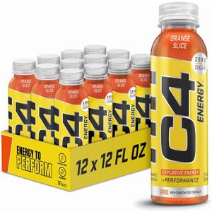 C4 Energy Non-Carbonated Zero Sugar Energy Drink, Pre Workout Drink + Beta Alanine, Orange Slice, 12 Fl Oz (Pack of 12) (EXP 11/01/26)