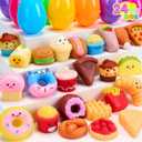 JOYIN 24 Pcs Easter Prefilled Eggs with Fast Food & Dessert Mochi Squishy Toy, Stress Reliever Squishy Toy for Easter Theme Egg Hunt, Kids Party Favor, Basket Stuffers Filler, Classroom Prize Supplies