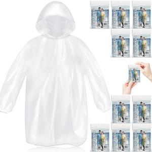 10 Pack Disposable Rain Ponchos for Adults, Card-Sized Emergency Ponchos Family Pack with Hood for Travel