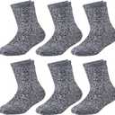 JORMATT 6 Pairs Toddler Thick Thermal Crew Socks Baby Winter Socks Boys and Girls Cute Warm Slipper Socks with Non Slip Girps (1-2T)