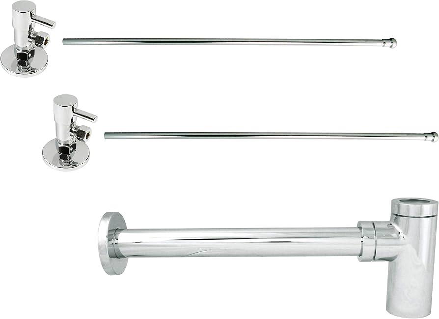 Westbrass D1438QRL-07 Pedestal Sink Lavatory Supply Line Kit with Qubic Bottle Trap and 1/4-Turn Angle Stops, Satin Nickel