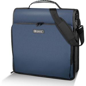 Zzrywuty Zipper Binder, 3 Inch 3-Ring Binder with Zipper, Expanding Folders and Shoulder Straps & Handles, 3" O-Rings with Multiple Pocketsfor 13" MacBook and Tablet for Middle School- Blue