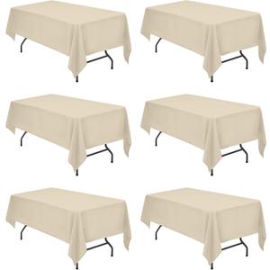 BRILLMAX 6 Pack Beige Tablecloths 60 x 102 Inch for 6ft Rectangle Tables - 150 GSM Polyester Fabric, 15" Standard Drop, Water, Stain & Wrinkle Resistant Cloth Cover for Wedding Banquet Dining Buffet