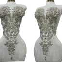 Handmade Rhinestones Lace Bodice Applique Sew on Beads Sequins Trimming Patches for Dress Clothing Accessories 1Pcs/Bag (Silver)