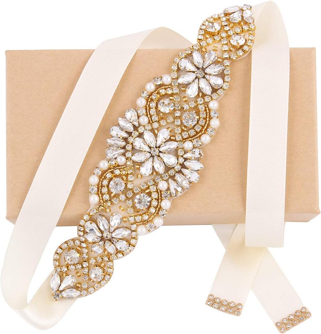 Bridal Belt Handmade Crystal Wedding Sash Rhinestone Sash for Flower Girl Evening Dress (106.69x0.78 Inches)