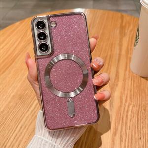 Luxury Glitter Plating Phone Case for Samsung Galaxy S23 S22 S21 FE S23 Ultra Plus for Magnetic Shockproof Soft Cover,Pink,for Samsung S21 Plus
