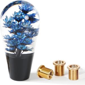Flower Shift Knob Shifter Knob Gear Shift Knob Shift Lever Knob Car Gear Stick Head Unique Shift Handle Fit Most Automatic Manual Vehicles Trucks Round (Black Shaft Blue)
