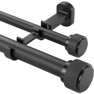 1-1/8 inch Double Curtain Rod - Premium Nonadjustable 54in/4.5ft Drapery Rods - Heavy Duty Dual Curtain Rods for Windows with Solid Aluminum Finials and Adjustable Concealed Mounting Bracket - Black