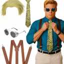 4 Pcs Halloween Anime Costume Student Costume Accessories Include Gold Wig Retro Sunglasses Brown Suspender and Spotted Tie for Anime Lover Halloween Cosplay