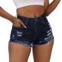 Women Summer High Waisted Stretchy Ripped Denim Shorts Frayed Casual Jeans Shorts
