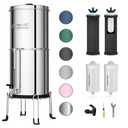 Purewell 7-Stage 0.01m Ultra-Filtration Alkaline Water Filter System with 4 Filters, Metal Water Level Spigot and Stand, 304 Stainless Steel, Reduce Fluoride & Chlorine, pH 8-9, 2.25G, PW-OB-FT