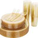 WELLIFE 175 Pieces Gold Glitter Plastic Plates with Silverware and Cups, Includes: 50 Plates, 50 Forks, 25 Knives,25 Spoons and 25 Cups for Party