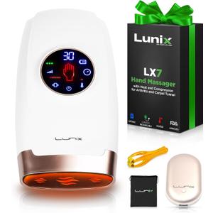 Lunix LX7 Electric Hand Massager with Compression, Pressure Point Therapy for Arthritis, Pain Relief and Carpal Tunnel, Shiatsu Massage Machine with Heat, with Hand Warmer, White