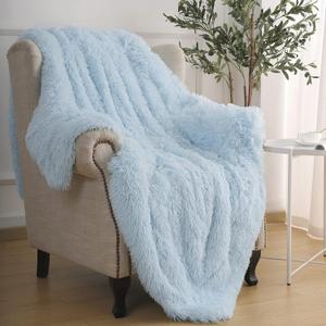 BENRON Light Blue Throw Blankets, Super Soft Shaggy Fuzzy Sherpa Blankets, Cozy Warm Lightweight Fluffy Faux Fur Blankets for Bed Couch Sofa Photo Props Home Decor, Washable 60"x80", Full - 60x80"