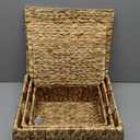 Wicker Storage Baskets with Lid, Set 3 Basket With Lid Decorative Storage Rectangle Wicker Storage Basket Large Rattan Storage Box Hyacinth Baskets