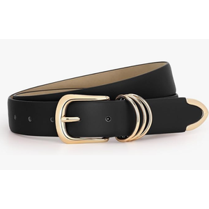 JASGOOD Women Leather Belt Gold Buckle Ladies Elegant Faux Leather Waist Belt for Jeans Pants, 39