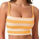 Aoysky Womens Striped Square Neck Sports Bras Spaghetti Straps Ribbed Padded Low Impact Yoga Workout Camisole Yellow, M
