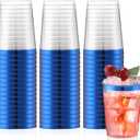 Norme 50 Pcs 10 oz Plastic Party Cups Clear Plastic Disposable Tumblers Rimmed Cups for Wedding, Thanksgiving Day, Christmas, Drinking(Blue)