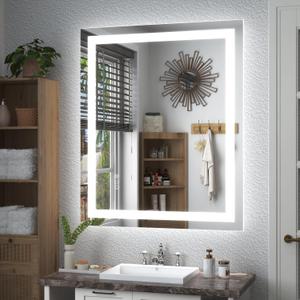 32x36 Lighted Mirror for Bathroom Wall, Smart Illuminated Vanity Mirror with Lights, Dimmable, Anti-Fog (Front Lights + Backlit)