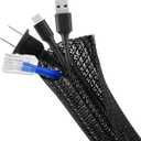 ELECFUN 8ft - 1/4 inch Cable Management Sleeve Cord Protector, Split Wire Loom for USB TV Computer, Braided Wire Cover Hider Organizer Tubing Protect Cat Dog from Chewing, Black
