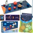 COOLDUCK 30 Pcs Wooden Solar System Model Board Toy Kit, Montessori Planet Balls Toys with Astronaut Figures, Preschool Learning Educational Puzzle, Space Knowledge Flash Cards Learning Toys for Kids