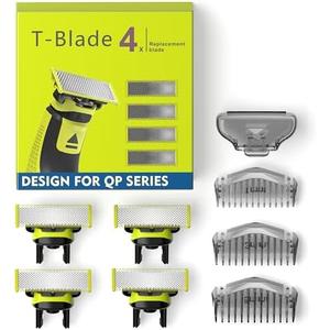 4-Pack Replacement Heads and 3 Guide Combs Guards Kit Compatible with OneBlade QP Series QP25/26/27/28/45/65