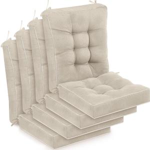 Juexica 4 Sets Outdoor Patio Cushions High Back Outdoor Chair Cushions Rocking Cushion Waterproof Indoor Patio Fastness Chair Pads with Ties for Seasonal Indoor Home Office(Beige)