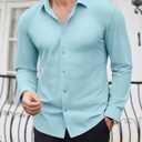 Lion Nardo Slim Fit Dress Shirts for Men Stretch Muscle Fit Long Sleeve Dress Shirts Wrinkle Free Formal Button Down Shirts (Small, Light Grey Blue)