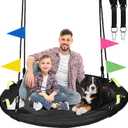 48 inch Tree Swing, Larger Saucer Flying Swing for Whole Family, 900lbs Weight Capacity, with Adjustable Hanging Straps, for Outdoor Backyard, Gifts for Kids, Black
