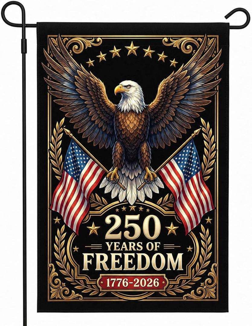 3 x USA 250th Anniversary Garden Flag 12x18 Double Sided - 1776-2026 American Semiquincentennial Decorative Banner, Patriotic Bald Eagle Design, Heavy Duty Burlap Outdoor Yard Decor - F02