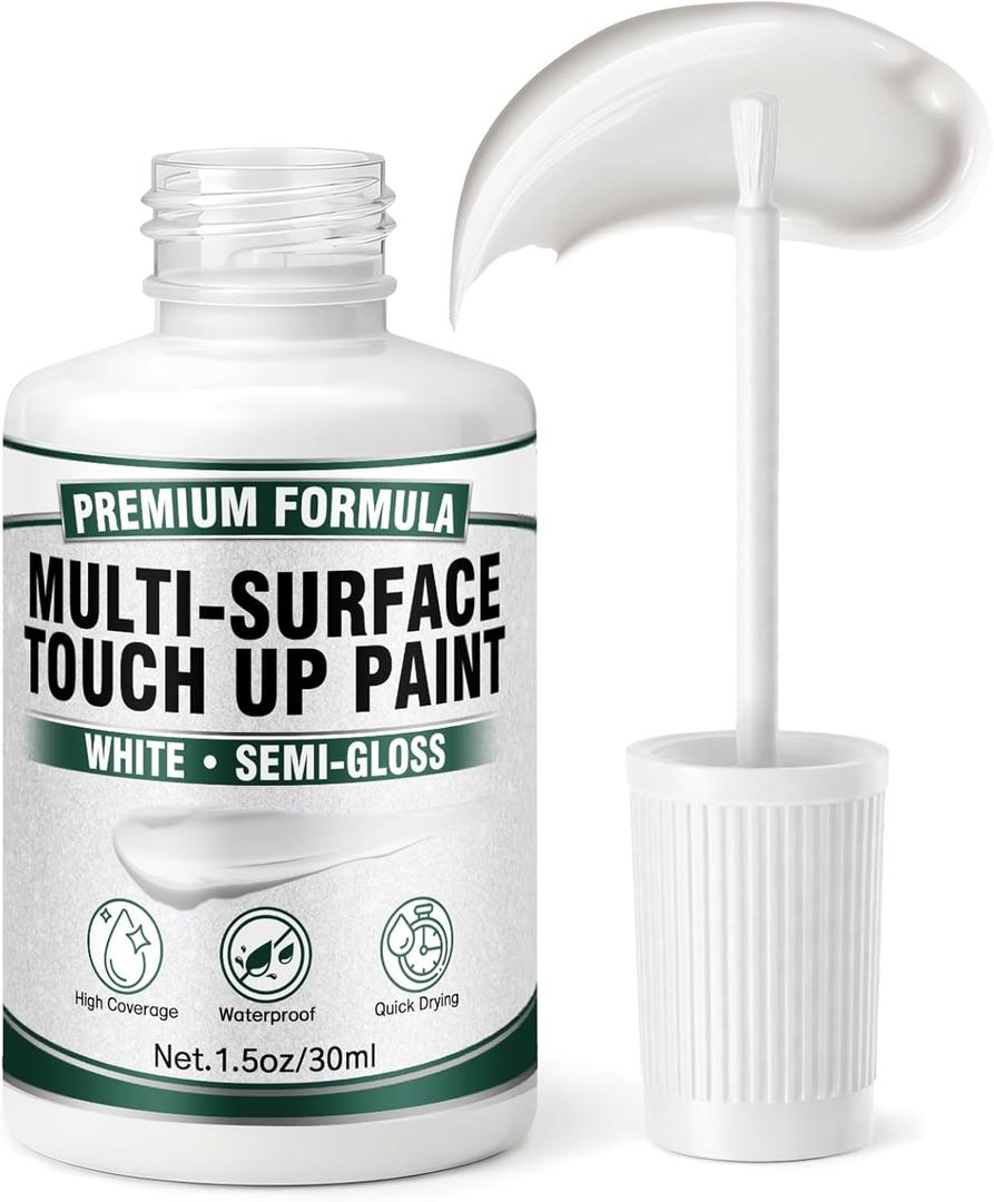 White Touch Up Paint Pen - Multi Surface White Paint for Cabinets, Furniture, Wall, Door, Metal, Wood & Enamel Appliance Scratch Repair - High Coverage, Quick Dry & Waterproof (1.5 Oz, Semi-Gloss)