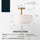 15.7 inch Modern Ceiling Light, Double Fabric Ceiling Lamp, 3 Light Gold Semi-Flush Mount Ceiling Lights, Round Ceiling Light Fixture for Bedroom, Kitchen, Dining Room, HallwayLiving Room