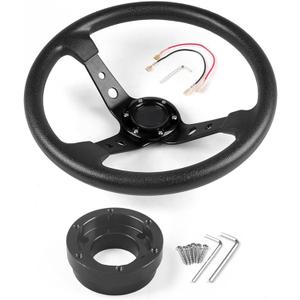 14inch 350mm PU Leather Car Racing Steering Wheel black With Adapter Plate 70mm PCD For Logitech G29 G920 G923 For Racing Game (black+black)