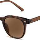 FEISEDY Round Reading Sunglasses for Men and Women Stylish Blue Light Blocking Readers B0113 (Clear Tea Frame Tea Lenses)
